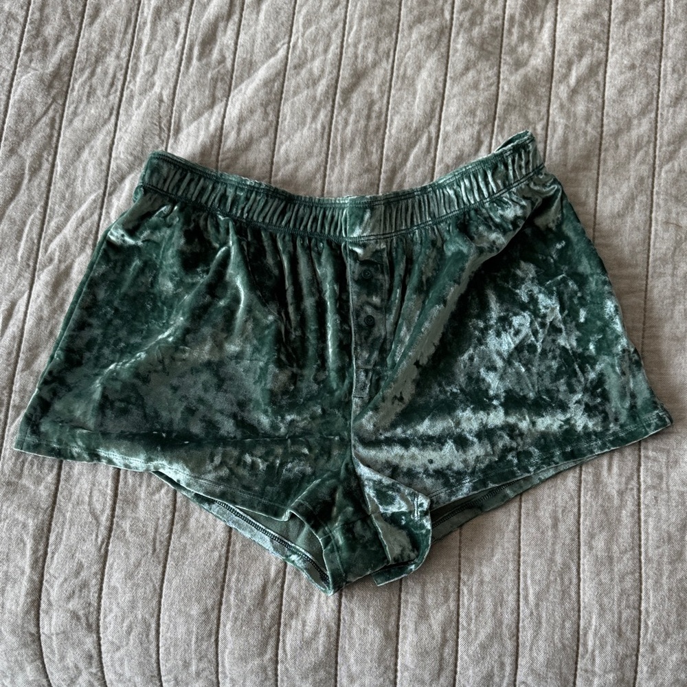 Victoria's Secret Green Crushed Velvet Lounge Shorts